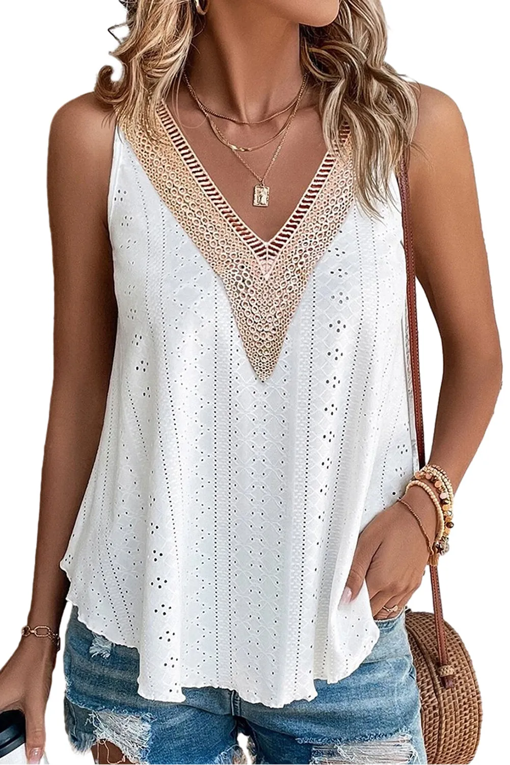 White Lace Crochet Tank Top