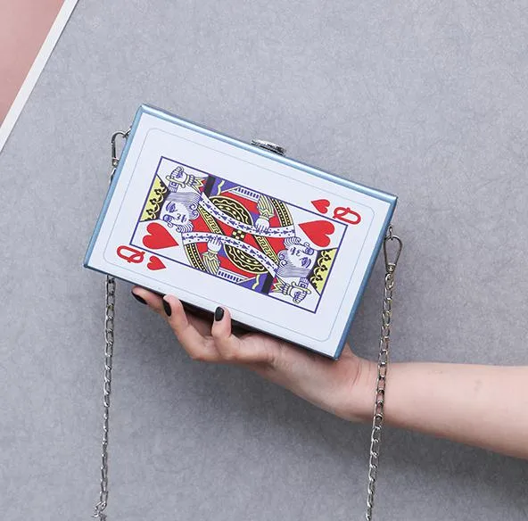 Women's chain shoulder crossbody bag fun poker card leisure fashion letters small square trendy handbags bolsa feminina