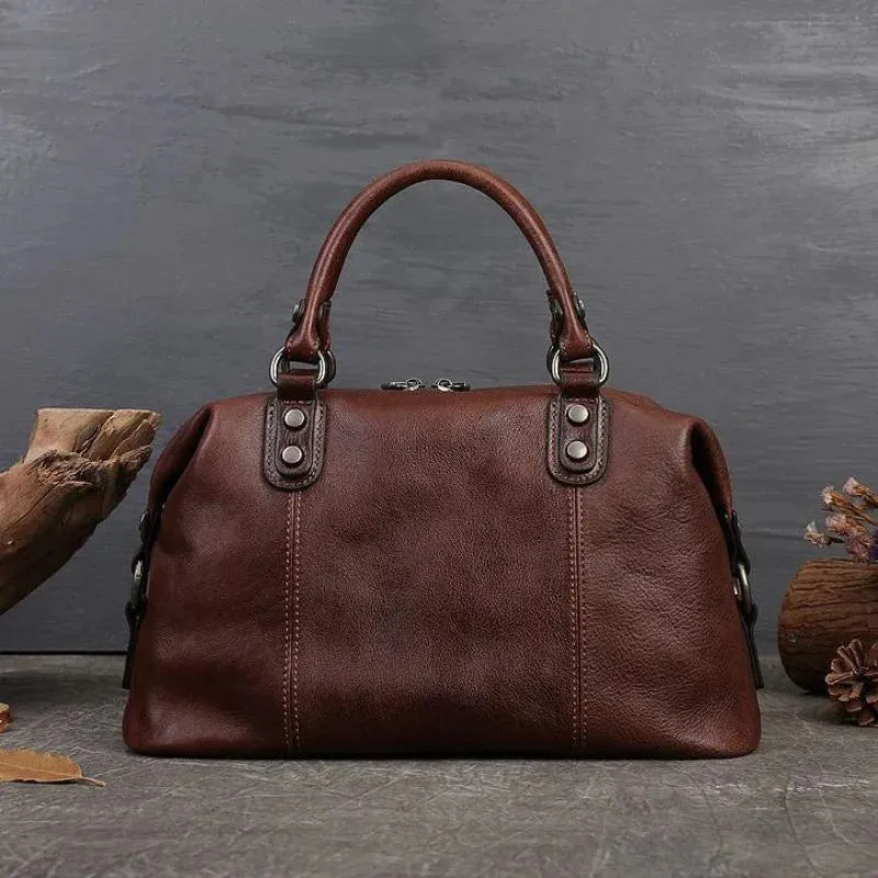 Women's Embossed Leather Handbag Duffel Bag - Brown/Coffee/Deep Blue/Red