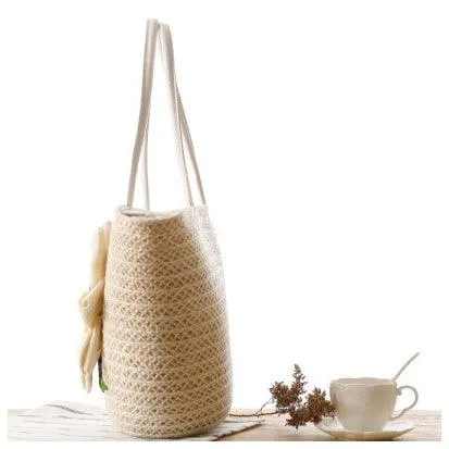 Women's Fashionable Woven Styled Exotic Biege HandBag