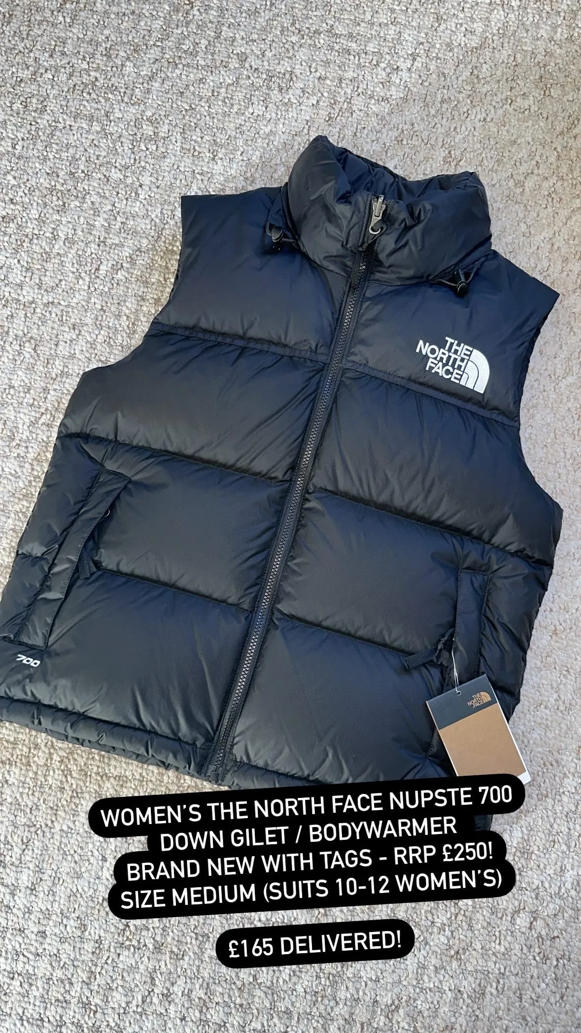 WOMENS THE NORTH FACE NUPTSE 700 DOWN BODYWARMER GILET - BLACK