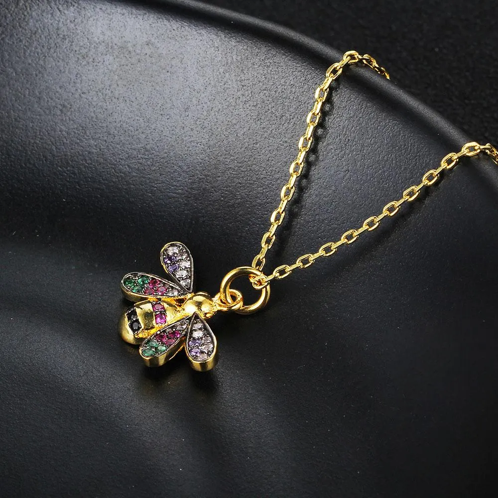 Women’s Trendy Bee Insect Pendant Necklace with Zirconia Stones, Jewelry Gift for Special Occasion