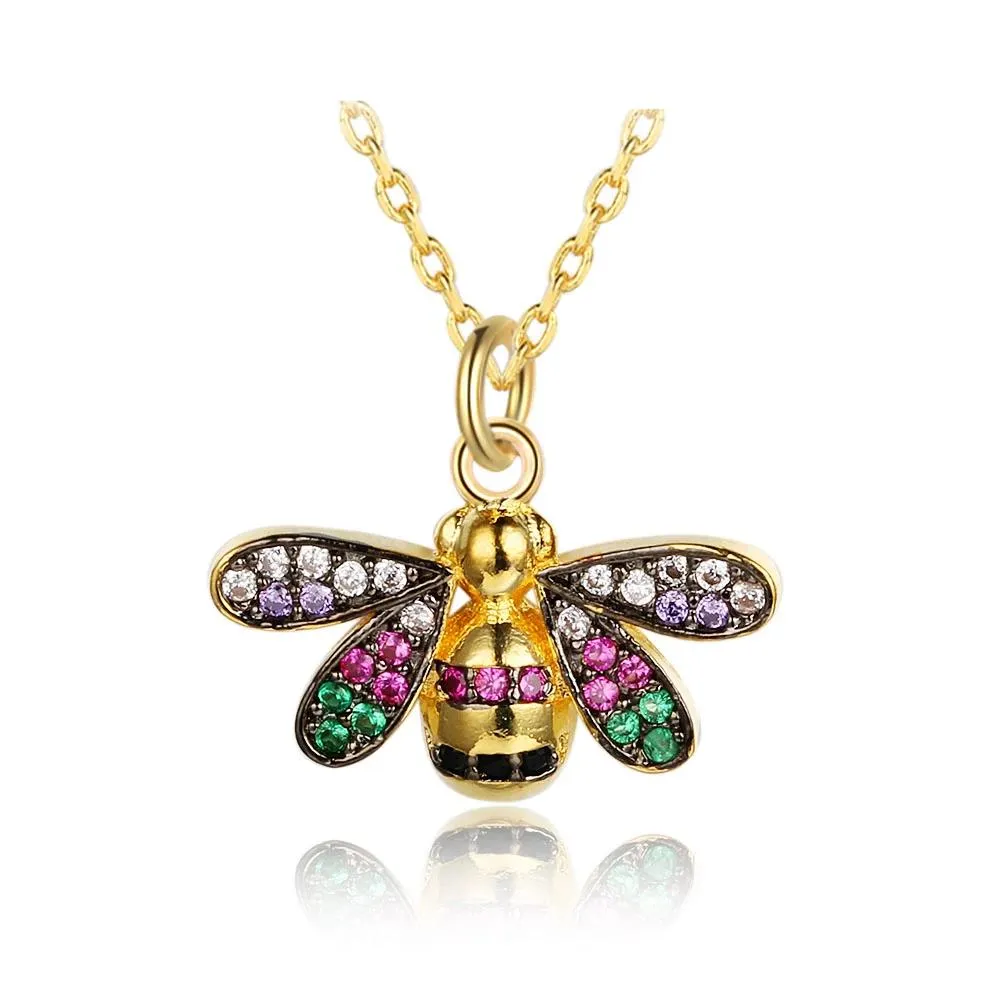 Women’s Trendy Bee Insect Pendant Necklace with Zirconia Stones, Jewelry Gift for Special Occasion