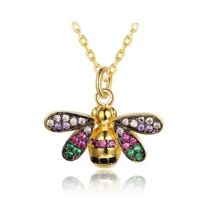 Women’s Trendy Bee Insect Pendant Necklace with Zirconia Stones, Jewelry Gift for Special Occasion