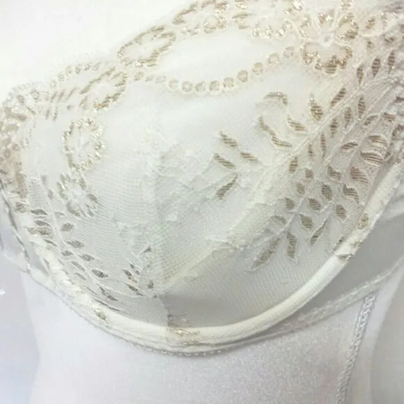 Y2K Vintage Victoria's Secret Pearl Gold Leaf Unlined Demi Bra 34D