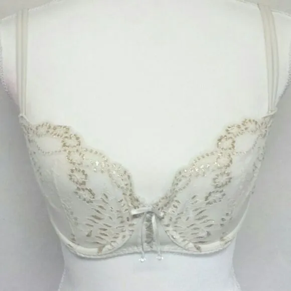 Y2K Vintage Victoria's Secret Pearl Gold Leaf Unlined Demi Bra 34D