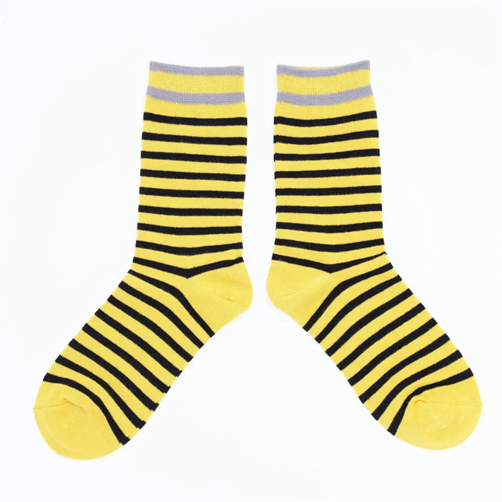 Yellow Black Stripe Crew Socks