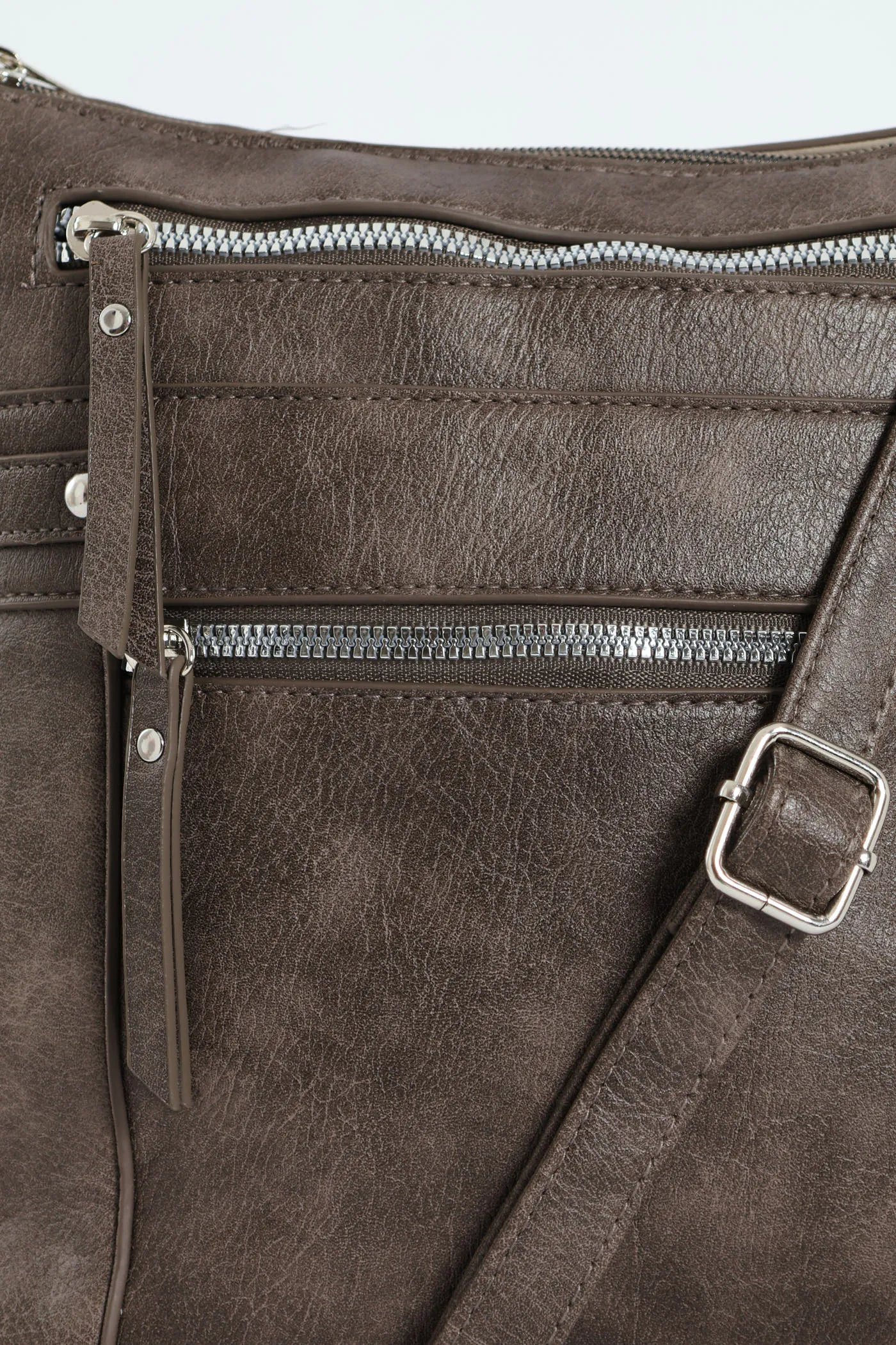 Zip Detail Crossbody Bag - Pewter